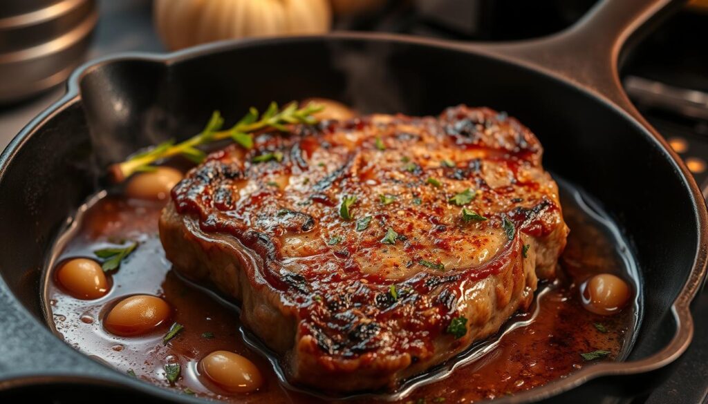 Searing steak